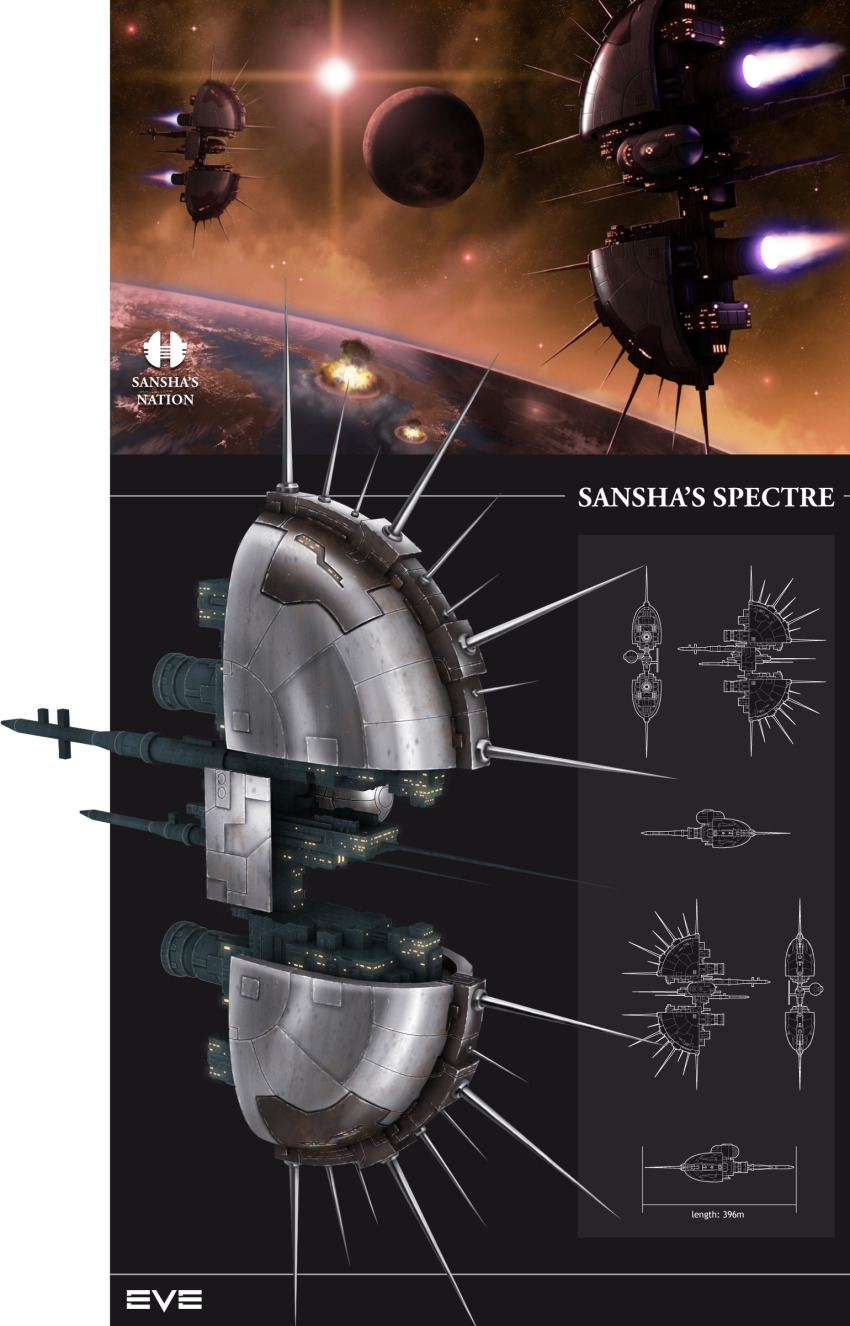 absurdres amarr_empire_(eve_online) battle battlecruiser_(eve_online) blueprint_(medium) reference_sheet cloud commentary concept_art eve_online explosion fire flying from_side glint glowing highres in_orbit krats logo military_vehicle moon multiple_views mushroom_cloud nebula no_humans nuclear_explosion original outdoors pirate_faction_(eve_online) planet realistic sansha&#039;s_nation_(eve_online) science_fiction shockwave sky space spacecraft spaceship spikes star_(sky) starry_sky thrusters transparent_background vehicle_focus water
