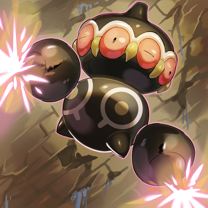 bad_id bad_pixiv_id brown_eyes claydol closed_eyes commentary_request energy flying full_body gen_3_pokemon glowing highres mian_(3zandora) nintendo no_humans pokemon pokemon_(creature) pokemon_focus solo