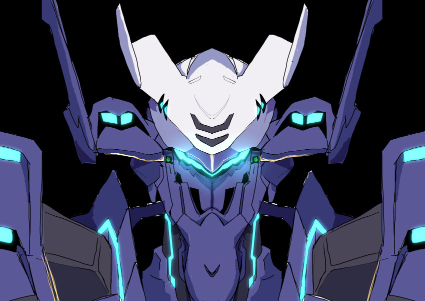 absurdres assault_visor black_background glowing highres legna1113 mecha mecha_focus muv-luv muv-luv_alternative muv-luv_total_eclipse no_humans portrait robot science_fiction straight-on tactical_surface_fighter xfj-01a_shiranui
