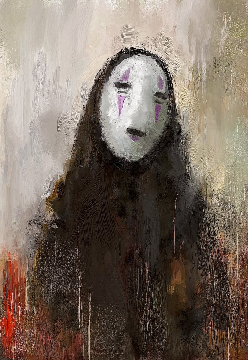 1other abstract facing_viewer fuyumurasaki highres kaonashi looking_at_viewer mask mask_on_head no_humans noname_naname painterly sen_to_chihiro_no_kamikakushi solo spirit studio_ghibli upper_body white_mask