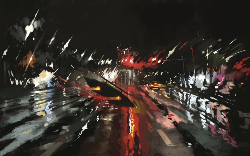 car dark headlight_beam highway lamppost motor_vehicle no_humans original power_lines reflective_floor road road_sign scenery shadow sidewalk sign slow_d spacecraft street utility_pole