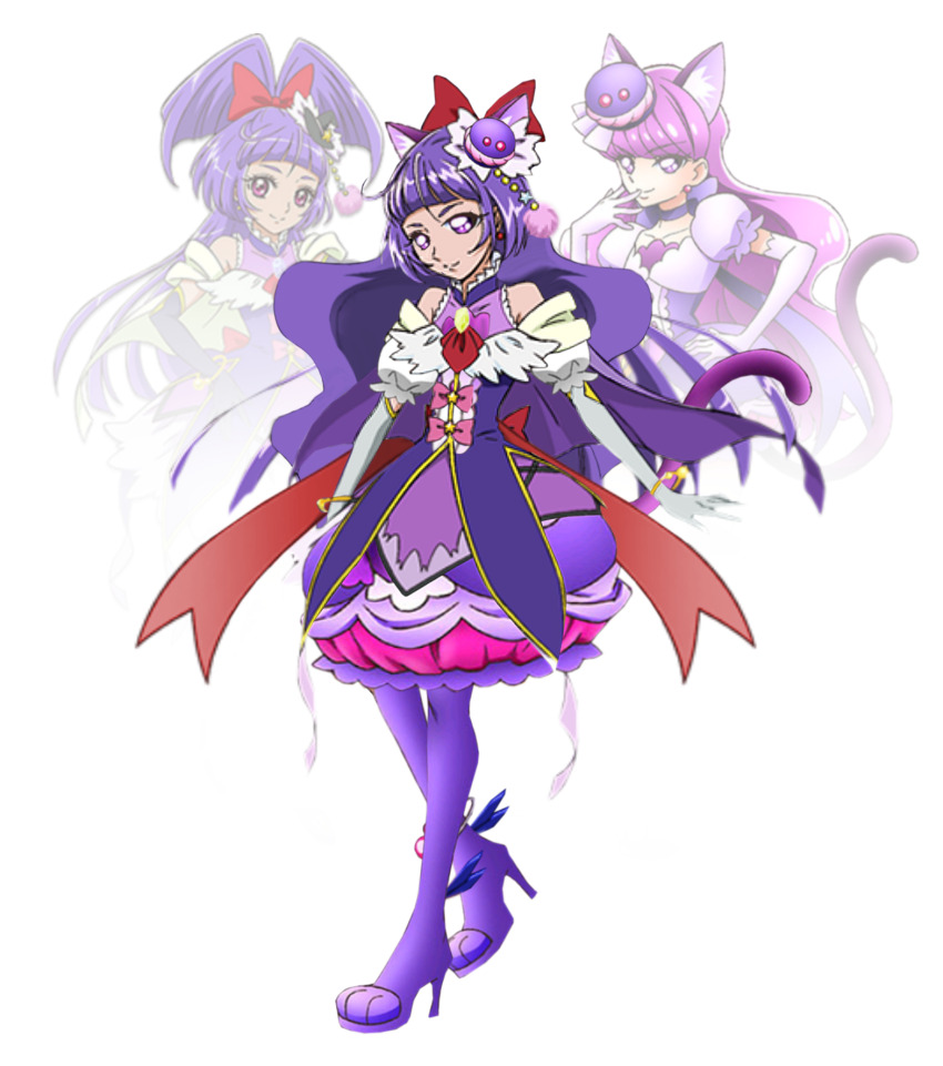 1girl animal_ears cat_ears cat_tail cure_macaron cure_magical fusion gloves highres izayoi_liko kirakira_precure_a_la_mode kotozume_yukari magical_girl mahou_girls_precure! precure purple_eyes purple_hair solo tail