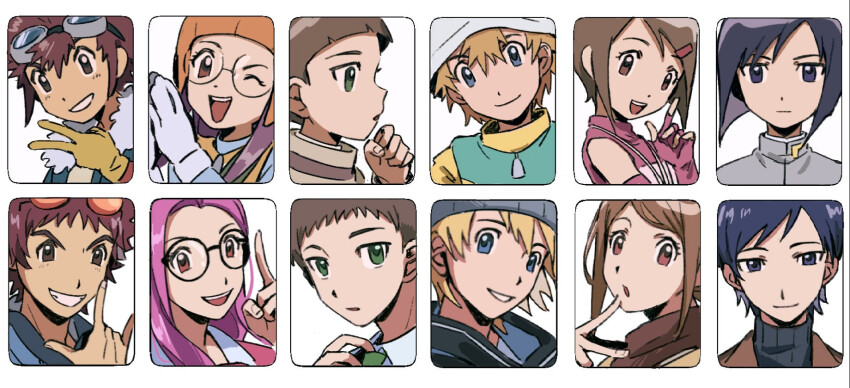2girls 4boys digimon digimon_adventure_02 digimon_adventure_02:_the_beginning glasses hida_iori highres ichijouji_ken inoue_miyako long_hair motomiya_daisuke multiple_boys multiple_girls orange_eyes pink_hair takaishi_takeru yagami_hikari