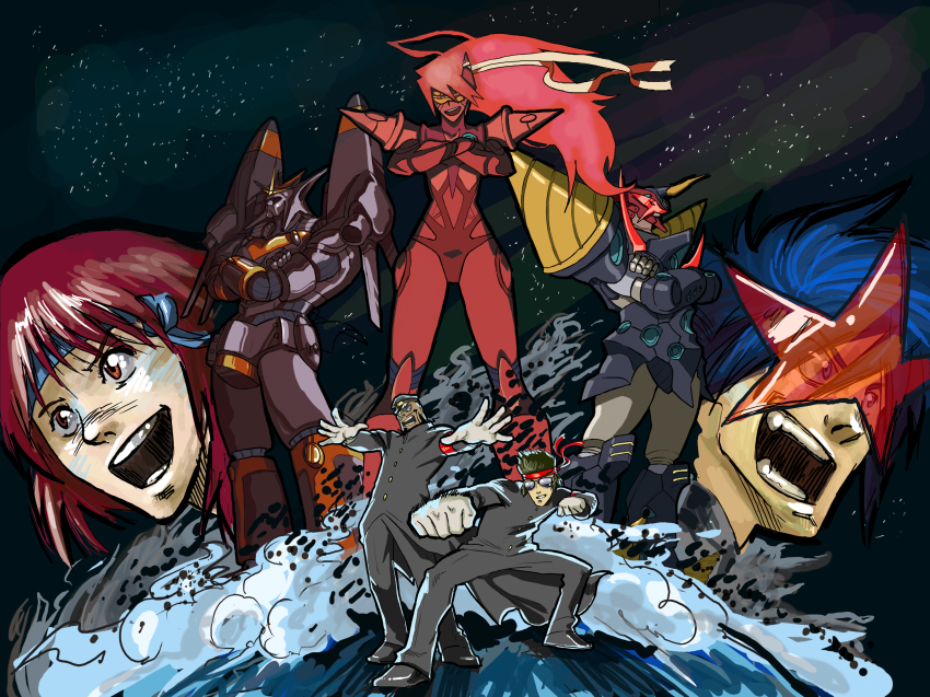 00s 2girls 3boys absurdres black_lagoon buster_machine_7 chouginga_gurren-lagann company_connection crossover drawfag epic gainax gunbuster gurren-lagann highres koichiro_ohta lordgenome manly md5_mismatch multiple_boys multiple_girls oota_kouichirou osu!_tatakae!_ouendan ouendan resized resolution_mismatch shroedinger simon_(ttgl) source_smaller space takaya_noriko tengen_toppa_gurren_lagann top_wo_nerae! top_wo_nerae!_(series) top_wo_nerae_2! upscaled