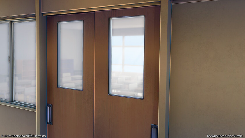 day door door_handle doorway glass hallway indoors no_humans original reflection still_life surafin wall window windowsill wooden_door
