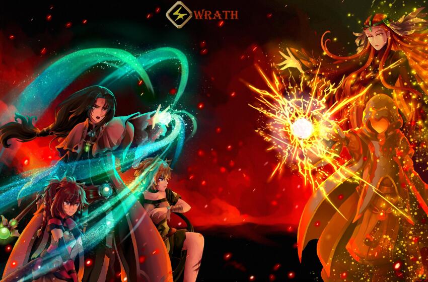 2boys 3girls animal_ears ashera_(fire_emblem) attack belt black_hair blood blood_on_face braid brown_belt cape casting_spell cat cat_ears cat_girl cat_tail choker circlet collar commission commissioner_upload dress ebrietas_(arayaejiri) english_text facepaint facial_mark feather-trimmed_sleeves feather_hair_ornament feather_trim feathers fire fire_emblem fire_emblem:_path_of_radiance fire_emblem:_radiant_dawn forehead_mark gem glowing glowing_eyes green_choker green_collar green_gemstone green_shorts hair_ornament hand_guard highres holding holding_staff injury laguz_(fire_emblem) lethe_(fire_emblem) long_dress long_hair lyre_(fire_emblem) magic messy_hair multiple_boys multiple_girls nintendo o-ring o-ring_belt open_mouth orange_hair orange_tail protecting purple_eyes rainbow_ribbon robe sash shorts siblings sisters soren_(fire_emblem) soren_(radiant_confidant)_(fire_emblem) staff tail twins waist_sash whisker_markings wrist_wrap