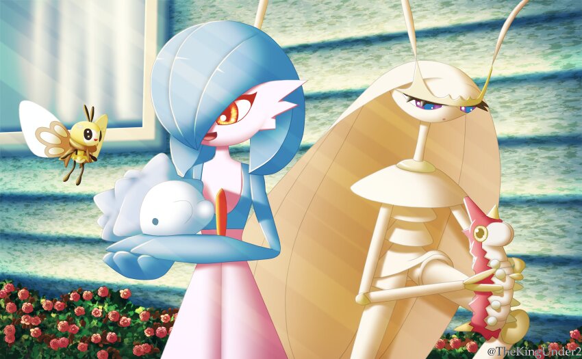 absurdres bee bug flowe gardevoir gen_3_pokemon gen_7_pokemon gen_8_pokemon highres insect long_arms nintendo pheromosa pokemon red_eyes ribombee snom thekingunder ultra_beast wings worm wurmple