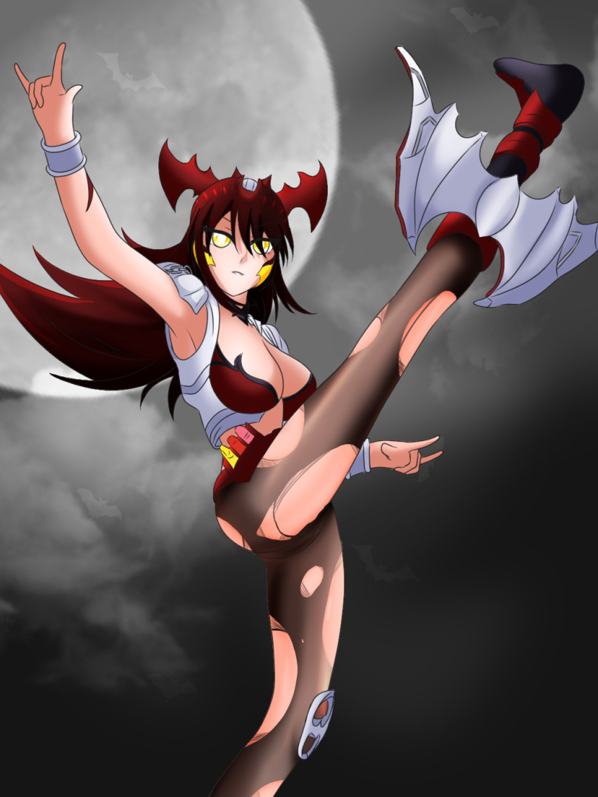 breasts female kamen_rider kamen_rider_kiva_(series) moon personification rider_kick tokusatsu torn_clothes torn_legwear