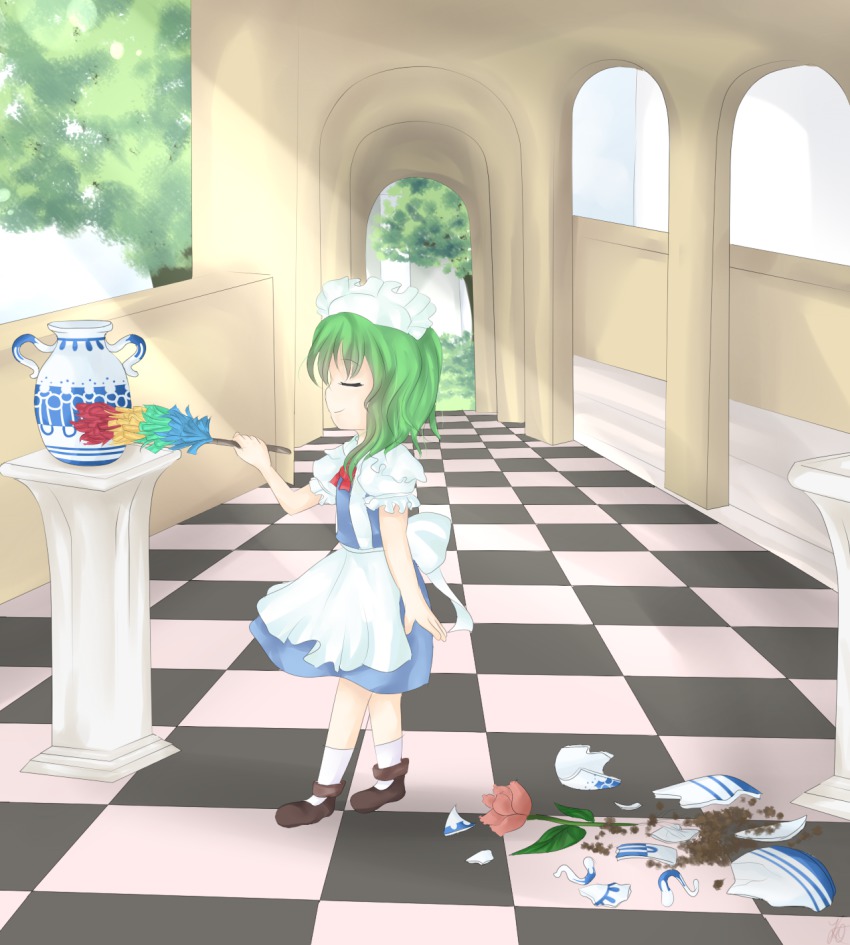 1girl closed_eyes green_hair highres khylimei ruukoto smile touhou touhou_(pc-98)