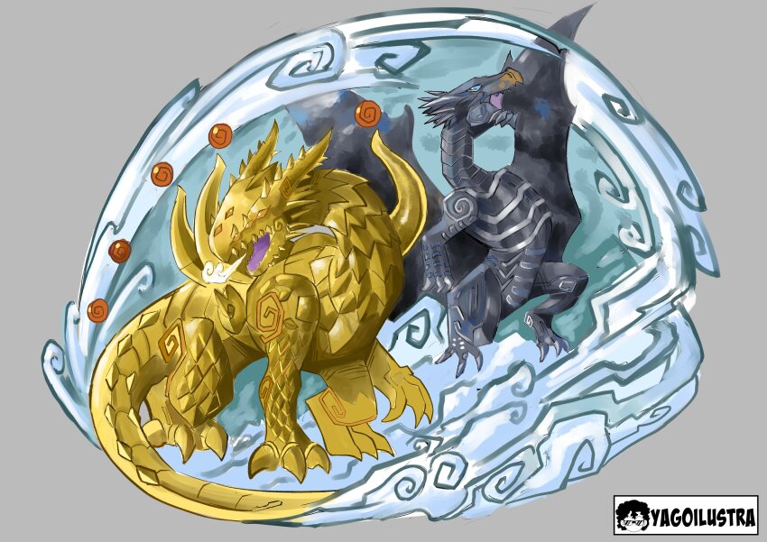 absurdres digicore digimon digimon_(creature) dragon highres horns huanglongmon red_eyes sharp_teeth tail teeth