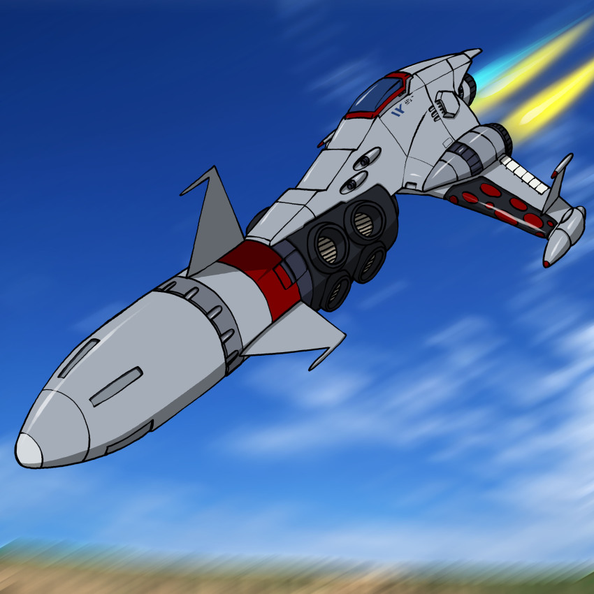 absurdres aircraft airplane dekka_bau densetsu_kyojin_ideon highres hirodango jet outdoors sky