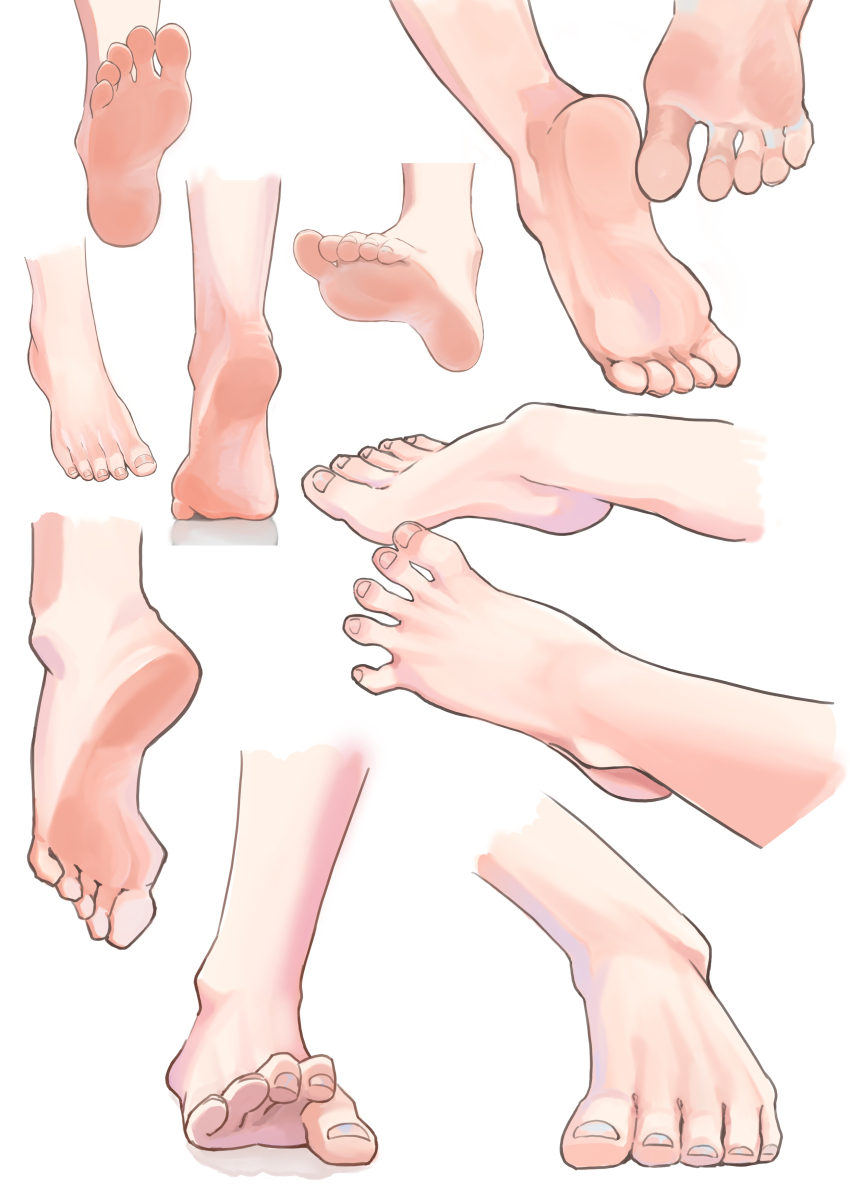 1girl absurdres barefoot dorsiflexion feet feet_only foot_focus high_up highres multiple_views original soles spread_toes toenails toes yuuka_(a0240765)