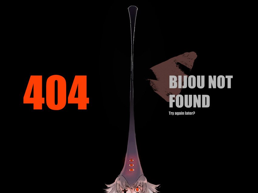 1girl 404 bijou_(ragnarok_online) black_background black_hat commentary english_commentary english_text flipped_hair grey_hair hat highres http_status_code looking_at_viewer one_eye_closed ragnarok_online red_eyes simple_background solo supersneeze
