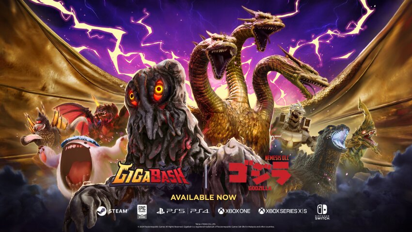 absurdres alien ammunition_backpack back_unit building character_name colored_sclera copyright_name cross_promotion crossover cyborg destoroyah dinosaur dragon electricity embers energy english_text epic_games fog forked_tongue game game_console giant giant_monster giant_robot gigabash gigan glowing glowing_eyes glowing_horns glowing_mouth godzilla godzilla_(series) godzilla_against_mechagodzilla godzilla_vs._destoroyah godzilla_vs._gigan godzilla_vs._hedorah godzilla_vs._king_ghidorah godzilla_vs._spacegodzilla bad_tag bad_tag hedorah highres horns hydra japanese_text kaiju king_ghidorah kiryu_(godzilla) lightning logo magnetic_weapon mecha mechagodzilla microsoft missile_launcher missile_pod monster multiple_heads night nintendo nintendo_switch official_art open_mouth orange_sclera passion_republic_games playstation_4 playstation_5 promotional_art railgun rawa red_eyes red_sclera roaring robot rocket_launcher rocket_pod sea_monster sharp_teeth shoulder_cannon sky skyscraper slime_(creature) slime_(substance) smog smoke sony space space_monster sparks spikes steam_(platform) tail teeth toho tongue type-0_railgun valve video_game weapon wings woolley wrist_cannon wrist_gun xbox_one xbox_series_x yellow_electricity yellow_eyes yellow_lightning