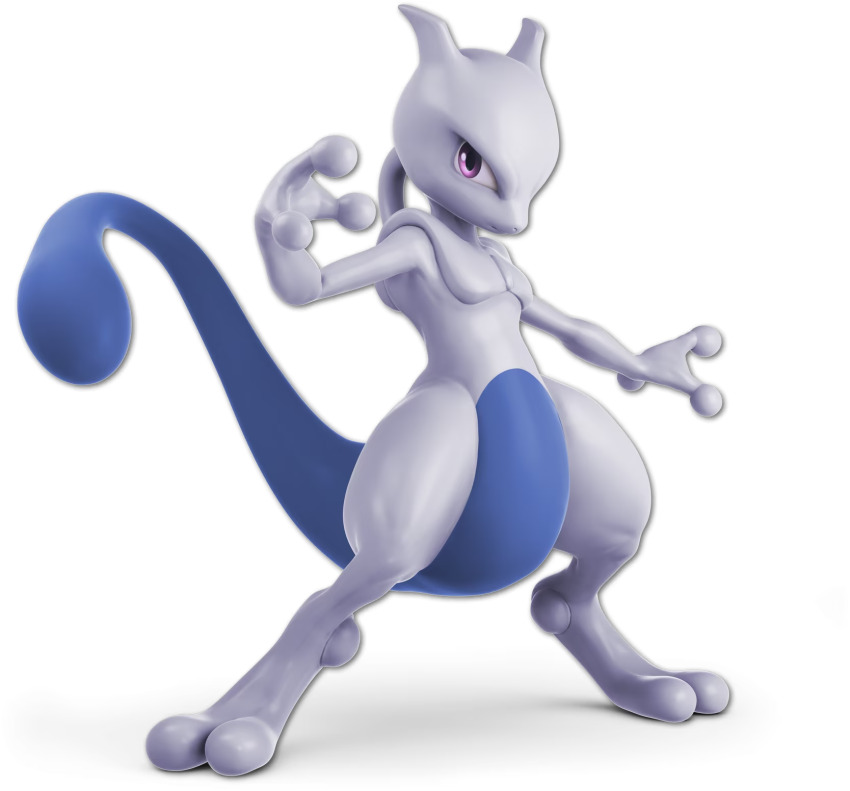 fighting_stance gen_1_pokemon highres legendary_pokemon looking_at_viewer mewtwo nintendo no_humans official_art pokemon pokemon_(creature) recolor serious simple_background solo super_smash_bros. tail
