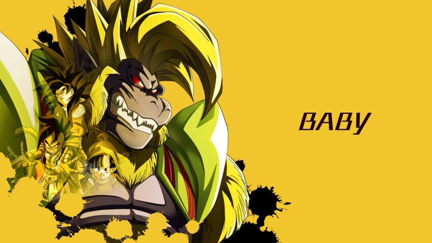 1girl 2boys baby_vegeta black_hair dragon_ball dragon_ball_gt dragon_ball_xenoverse golden_oozaru grandfather_and_granddaughter highres master_and_pupil multiple_boys muscular muscular_male official_art oozaru pan_(dragon_ball) serious son_goku super_saiyan super_saiyan_4 tagme tail uub