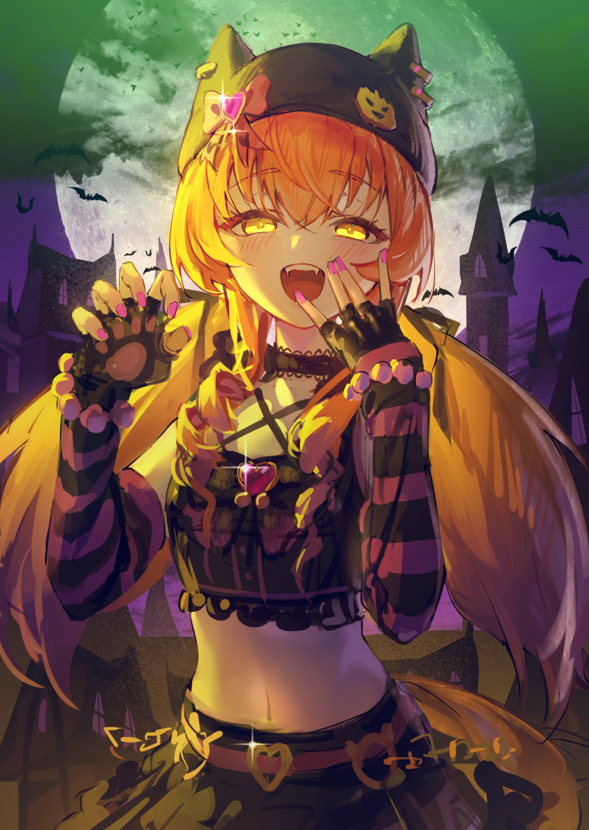 absurdres animal_ears bat_(animal) halloween highres horse_ears horse_girl horse_tail mayano_top_gun_(rockin&#039;_mewmeow)_(umamusume) mayano_top_gun_(umamusume) orange_hair pumpkin tail trick_or_treat umamusume yu_hydra