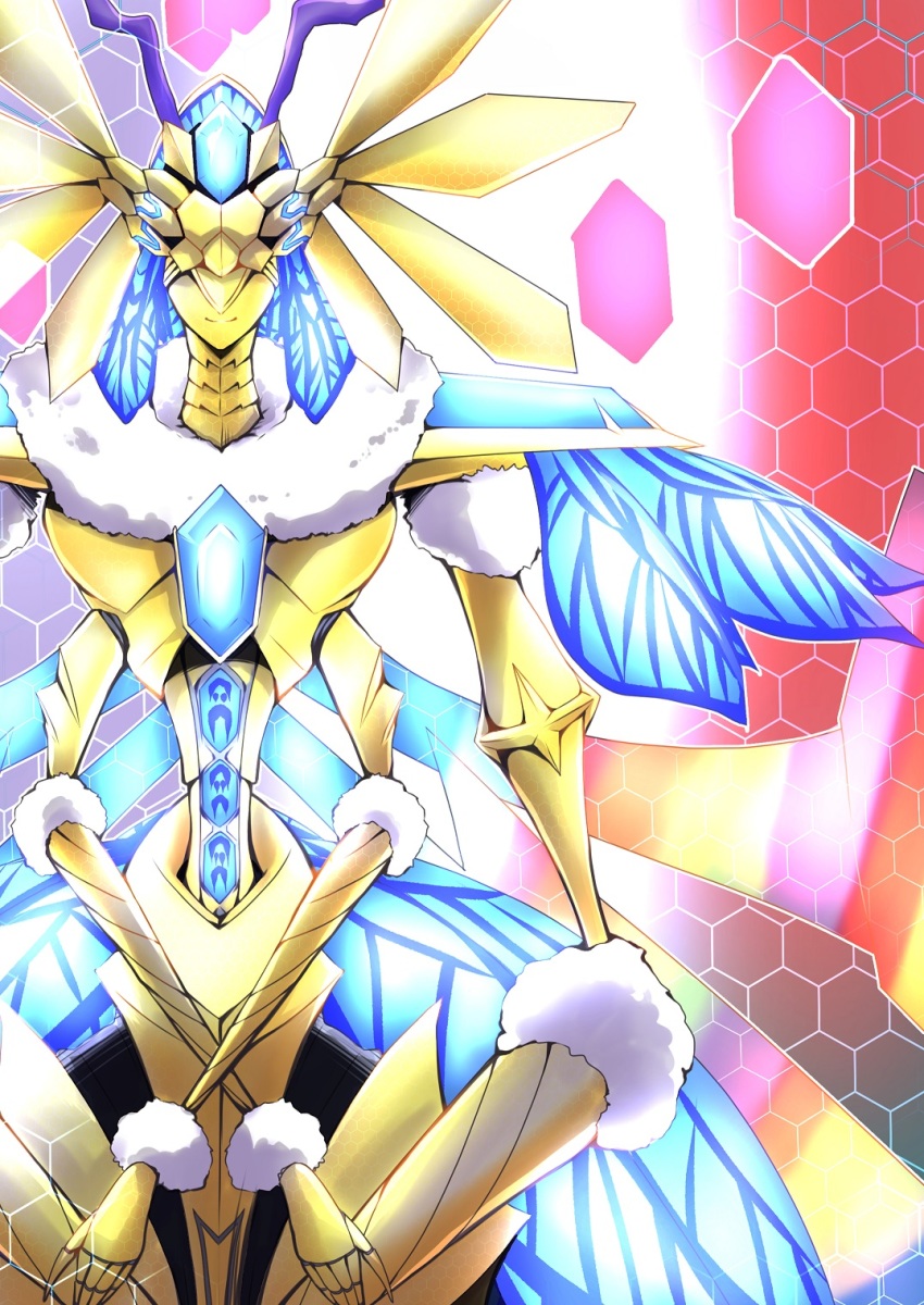 bug colored_skin digimon eosmon_ultimate exoskeleton extra_arms highres multiple_wings smile wings yellow_skin
