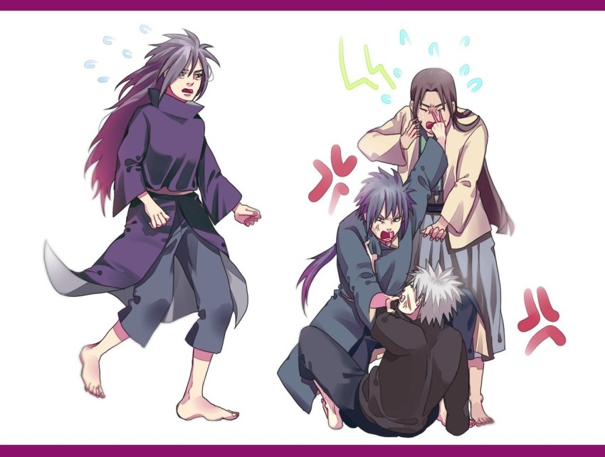 4boys black_hair brothers full_body male_focus multiple_boys naruto_(series) naruto_shippuuden senju_hashirama senju_tobirama siblings uchiha_izuna uchiha_madara yaoi