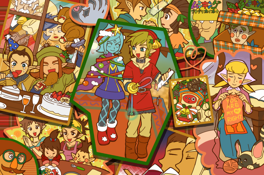 6+boys 6+girls ???_(legend_of_zelda) beedle bell blonde_hair blue_eyes blue_hair blush_stickers brown_eyes brown_hair bug cake candle cawlin christmas christmas_ornaments english_text everyone fi_(zelda) fledge food furono_(fuloru) gaepora gift glasses gully hat heart heart_of_string holding_hands horwell jacqueline_(zelda) karane keet kina_(zelda) knitting kukiel link multiple_boys multiple_girls nintendo owlan pantyhose party_hat peatrice_(zelda) piper_(legend_of_zelda) pipit pointy_ears profile remlit robot scrapper star_(symbol) strich sword tears the_legend_of_zelda the_legend_of_zelda:_skyward_sword weapon whip wreath wryna yarn yarn_ball