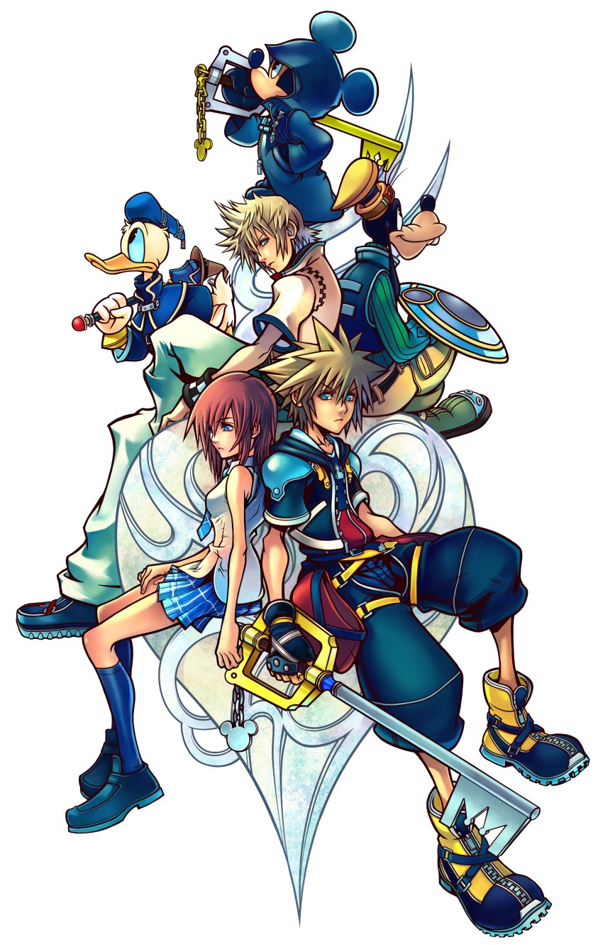 1girl 5boys absurdres black_coat_(kingdom_hearts) disney donald_duck everyone furry goofy highres kairi_(kingdom_hearts) kairi_(shery_rakuura) keyblade kingdom_hearts kingdom_hearts_ii mickey_mouse multiple_boys nomura_tetsuya official_art organization_xiii riku_(kingdom_hearts) roxas sora_(kingdom_hearts)