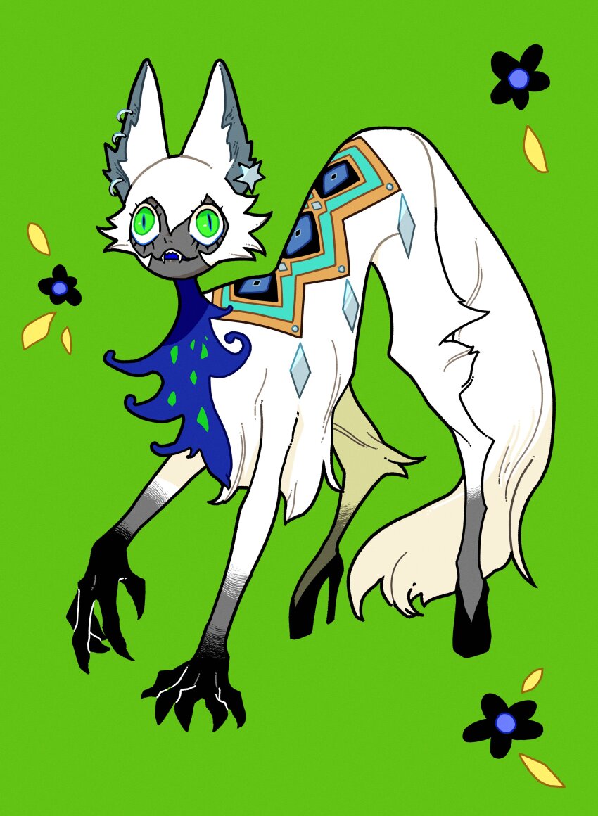 1girl absurdres flower full_body green_background green_eyes high_heels highres human_head momomo_906 original slit_pupils solo