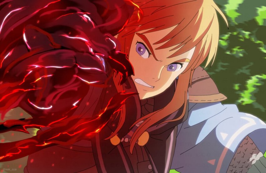 1boy ao_haruki armor blonde_hair blue_eyes blue_tunic chainmail clenched_teeth derivative_work link long_hair male_focus mononoke_hime nintendo outdoors shoulder_armor sidelocks solo teeth the_legend_of_zelda the_legend_of_zelda:_breath_of_the_wild the_legend_of_zelda:_tears_of_the_kingdom tunic upper_body