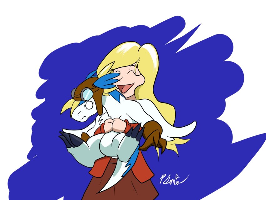 blonde_hair claws dragon gloves goggles goggles_on_head halca_hepburn hat highres legendz shiron_(legendz) tail