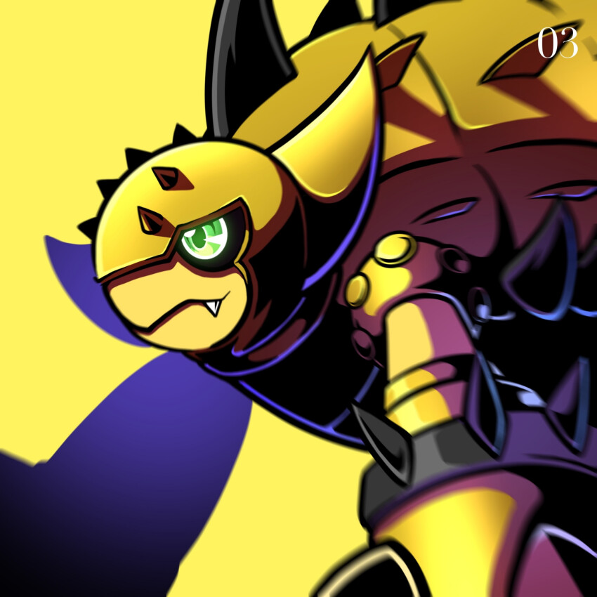 ankylomon digimon digimon_(creature) digimon_adventure_02 fang green_eyes highres solo spikes