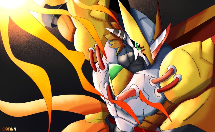 1boy absurdres armor digimon digimon_(creature) green_eyes highres male_focus solo victorygreymon