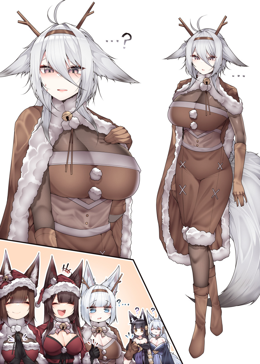 ... 6+girls ? absurdres akagi_(azur_lane) alternate_costume amagi_(azur_lane) animal_ear_fluff animal_ears antenna_hair antlers azur_lane beads bell black_gloves black_hair black_kimono blue_collar blue_eyes blue_kimono bodystocking boots breasts brown_dress brown_eyes brown_gloves brown_hair cleavage closed_eyes collar commentary dress ear_bell embarrassed english_commentary expressionless eyeshadow facial_mark floppy_ears fox_ears fox_girl fox_mask fox_tail frown fur-trimmed_kimono fur_trim gem gloves hair_between_eyes hair_ornament hairclip hand_up happy hat highres horns japanese_clothes jewelry kaga_(azur_lane) kimono kitsune knee_boots large_breasts long_hair magatama magatama_necklace makeup mask mask_on_head medium_hair multiple_girls multiple_tails musashi_(azur_lane) neck_bell necklace nervous own_hands_together prayer_beads purple_eyes purple_gemstone purple_trim red_dress red_eyeshadow reindeer_antlers samip santa_costume santa_dress santa_hat shinano_(azur_lane) short_hair siblings sisters skirt_under_kimono solo_focus tail thumbs_up tosa_(azur_lane) upper_body very_long_hair whisker_markings white_hair white_kimono