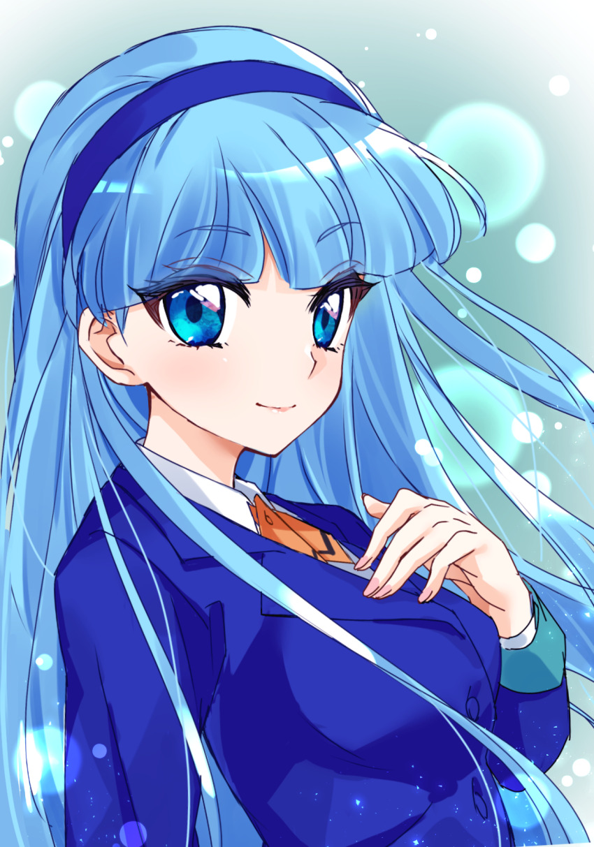 blue_eyes blue_hair blue_hairband blunt_bangs hairband highres kimiori_(yuapple241) magic_knight_rayearth pale_skin ryuuzaki_umi school_uniform smile solo