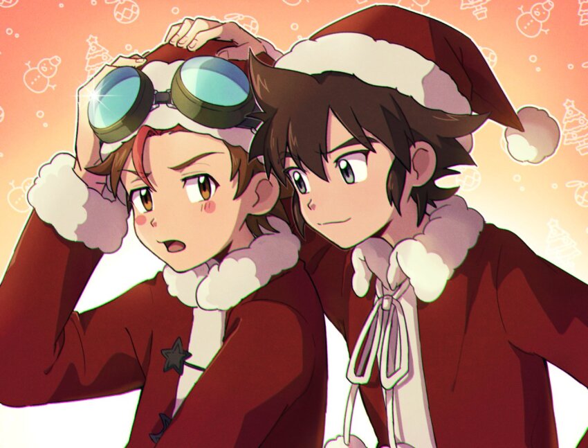 akashi_tagiru digimon digimon_xros_wars digimon_xros_wars:_toki_wo_kakeru_shounen_hunter-tachi kudou_taiki santa_costume
