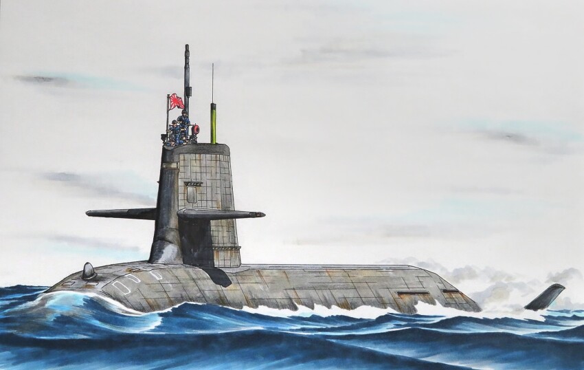 5boys cloud cloudy_sky highres japan_maritime_self-defense_force japan_self-defense_force japanese_flag js_souryuu military military_uniform military_vehicle multiple_boys naval_uniform naval_working_uniform ocean original sailing ship sky smile_(jdsmyoko) submarine wake_(wave) warship watercraft