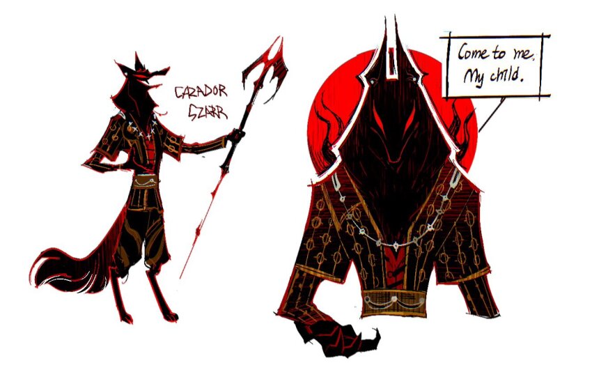 animal_ears animalization baldur&#039;s_gate baldur&#039;s_gate_3 black_fur cazador_szarr colored_sclera dungeons_&amp;_dragons english_text holding holding_staff pjimp_p red_eyes red_sclera simple_background sketch staff tail white_background wolf wolf_boy wolf_ears wolf_tail
