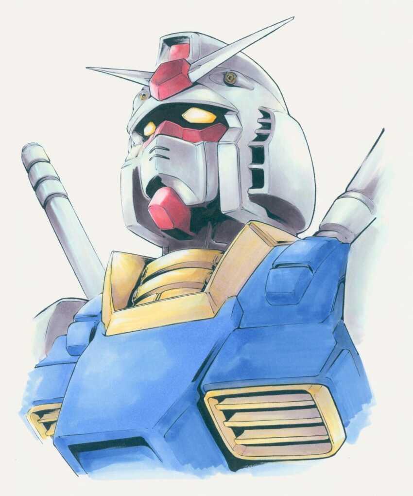 andy_seto chinese_commentary commentary commentary_request cropped_torso english_commentary gundam highres marker_(medium) mecha mecha_focus mixed-language_commentary mobile_suit_gundam no_humans portrait robot rx-78-2_gundam solo traditional_media
