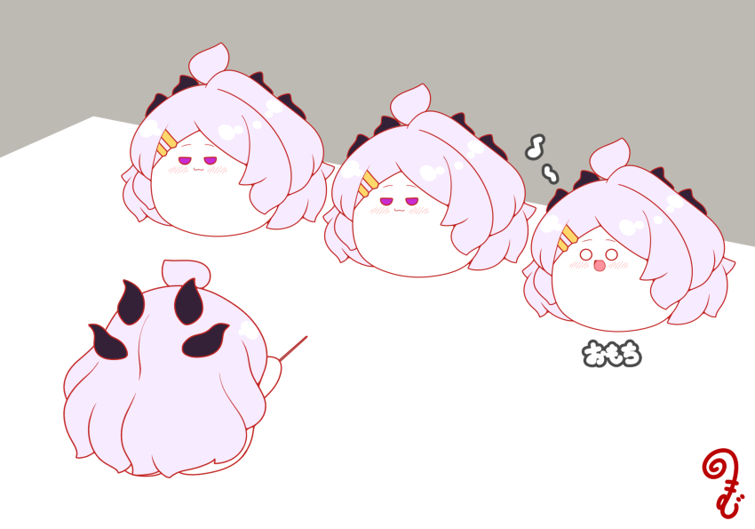 :3 :d ahoge blue_archive blush chibi closed_mouth conductor_baton eighth_note grey_background grey_hair hair_ornament hairclip halo highres hina_(blue_archive) holding horns kurukurumagical long_hair musical_note o_o open_mouth parted_bangs purple_eyes rhythm_tengoku single_hair_intake smile translation_request very_long_hair