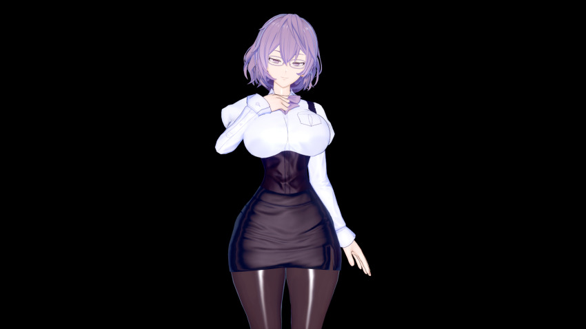 1girl 3d digimon digimon_story:_cyber_sleuth female_focus glasses highres mikagura_mirei purple_eyes purple_hair short_hair solo