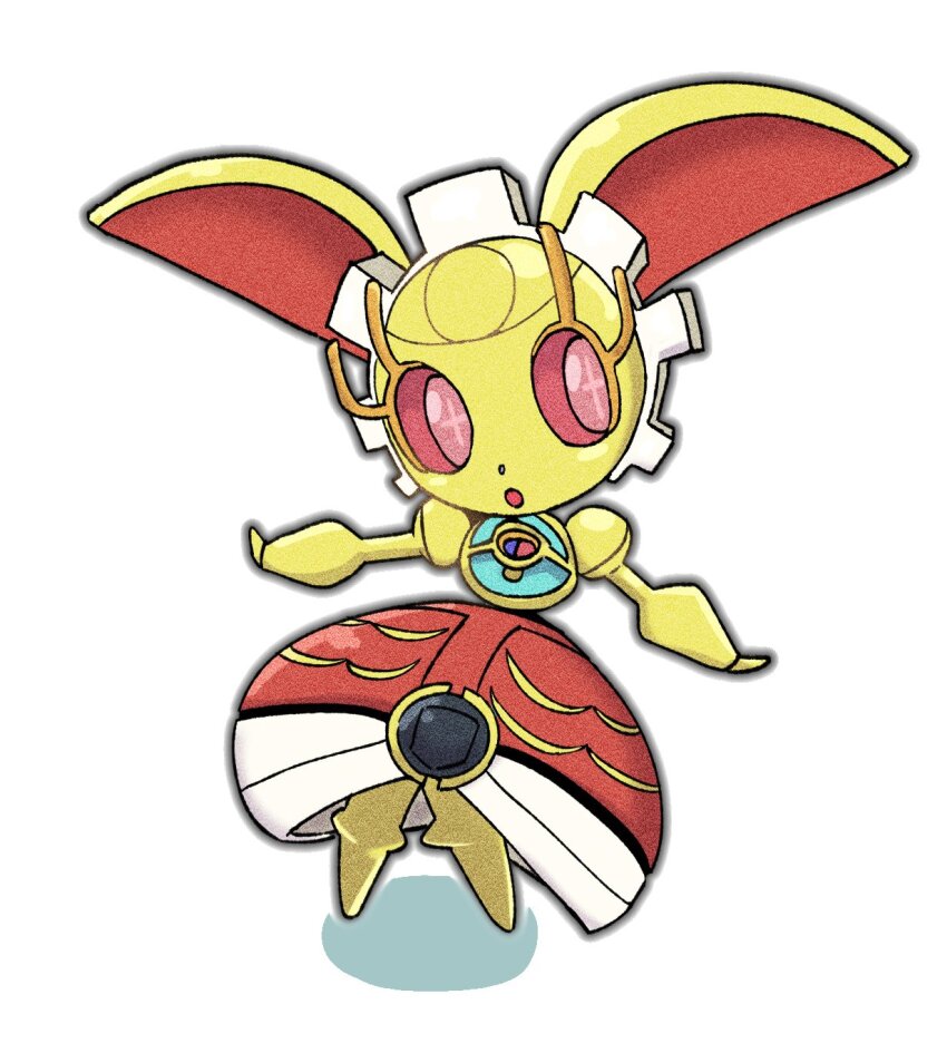+_+ 1girl :o alternate_color colored_eyelashes colored_sclera colored_skin full_body gen_7_pokemon highres humanoid_robot legendary_pokemon looking_at_viewer magearna magearna_(original) mythical_pokemon nintendo open_mouth pink_eyes pink_sclera pokemon pokemon_(creature) positibe red_skirt robot simple_background skirt solo standing white_background yellow_skin