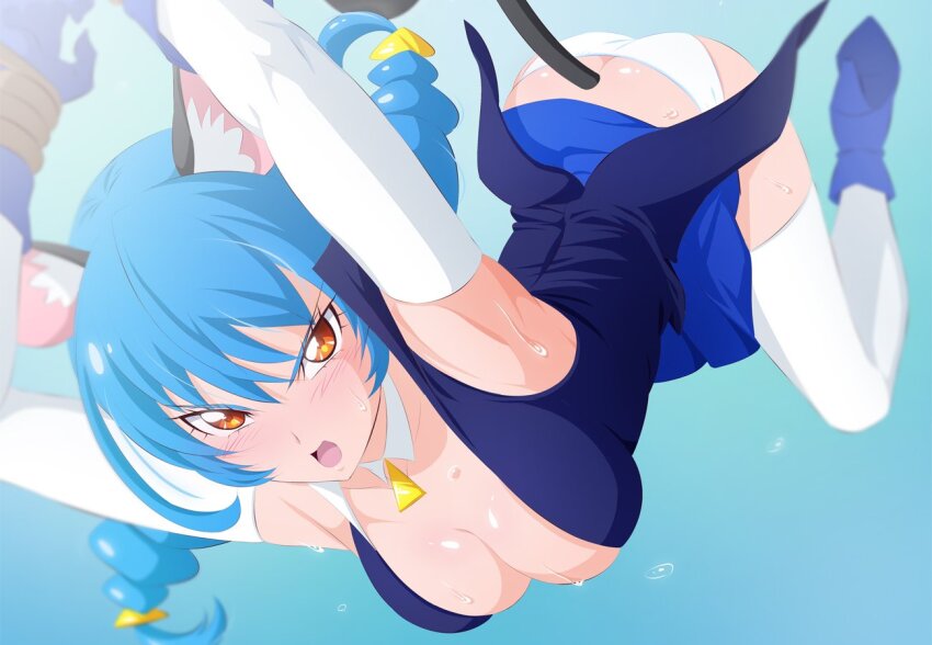 1girl animal_ears ass blue_boots blue_hair boots breasts butt_crack cat_ears cat_girl cat_tail cleavage fuchi_(nightmare) medium_breasts orange_eyes panties precure solo star_twinkle_precure tagme tail thighhighs underwear white_panties yuni_(precure)