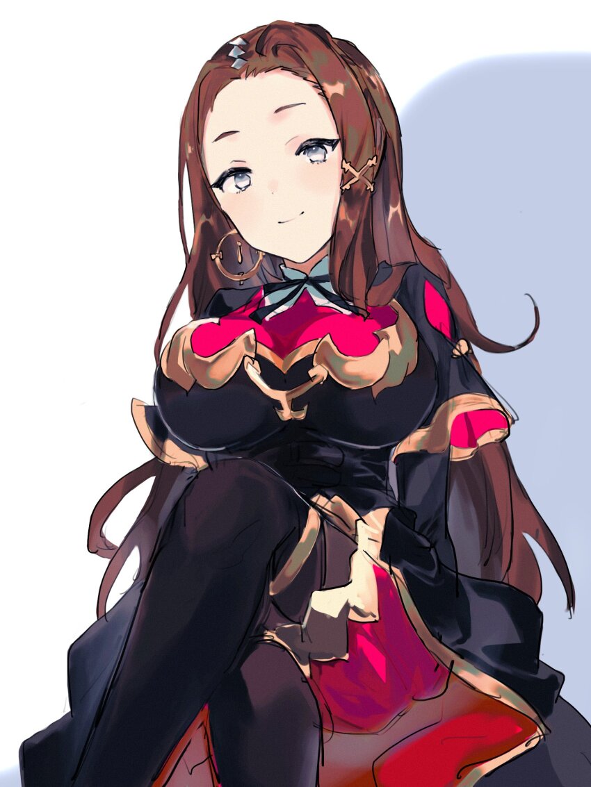 1girl artistic_error bad_id bad_twitter_id breasts brown_hair g08bvakpxhwzhkg grey_eyes grimms_notes large_breasts long_hair mona_lisa_(grimms_notes) smile solo