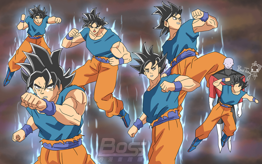 10s angry artist_name artist_request aura battle black_hair dragon_ball dragon_ball_super grey_eyes injury jiren male_focus muscular parody punching quality scratches serious son_goku spiked_hair third-party_edit torn_clothes transformation ultra_instinct