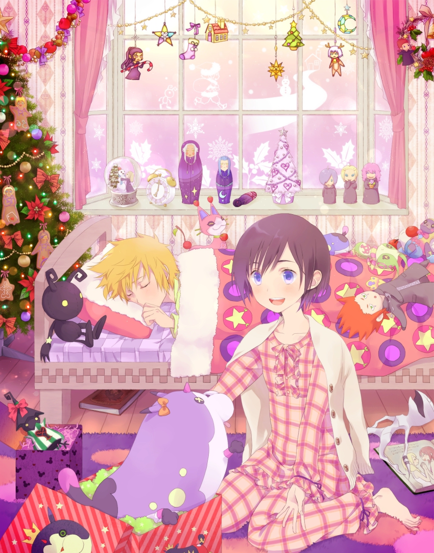 1boy 1girl alarm_clock axel bad_id bad_pixiv_id bed black_coat_(kingdom_hearts) black_hair blonde_hair blue_eyes book christmas christmas_tree clock closed_eyes demyx disney doll highres kairi_(shery_rakuura) kingdom_hearts kingdom_hearts_358/2_days larxene lexaeus luxord marluxia namine okitsune_(okitsune-sama) organization_xiii pajamas riku_(kingdom_hearts) roxas saix short_hair sleeping square_enix vanitas_(kingdom_hearts) vexen wondernyan xaldin xemnas xigbar xion_(kingdom_hearts) zexion