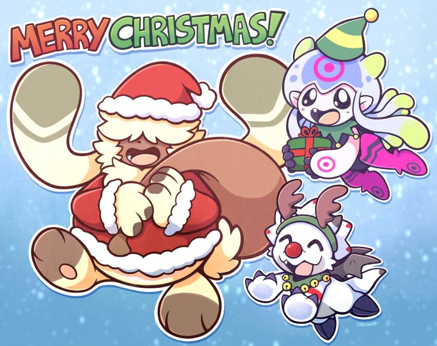 angoramon christmas digimon digimon_(creature) gammamon highres jellyfish_girl jellymon monster_girl tentacle_hair tentacles