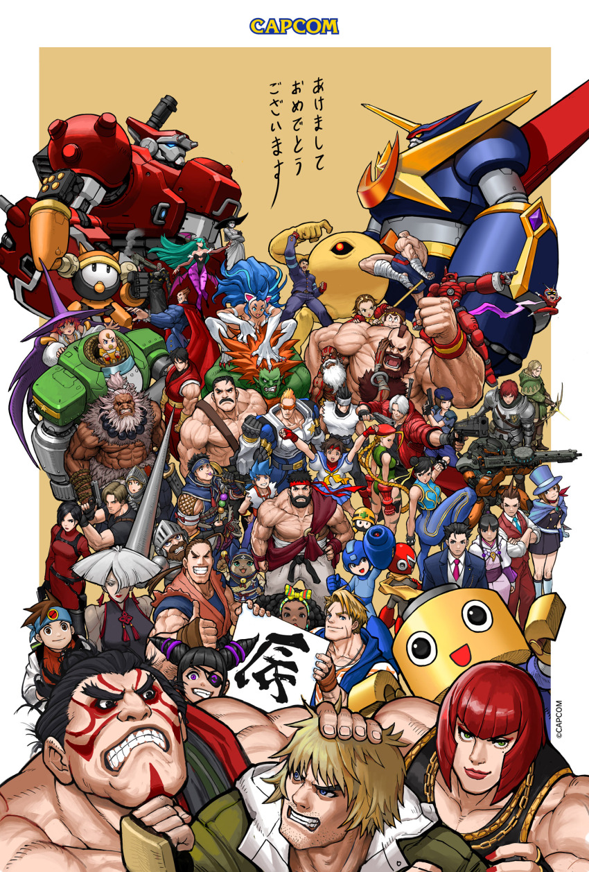 6+boys 6+girls a.k.i._(street_fighter) ace_attorney akuma_(street_fighter) alcina_dimitrescu apollo_justice apollo_justice:_ace_attorney arisen_(dragon&#039;s_dogma) armor blanka bon_bonne_(mega_man) bx-02_blodia cammy_white capcom captain_commando captain_commando_(character) chun-li clenched_teeth company_connection crossover cyberbots dante_(devil_may_cry) darkstalkers devil_may_cry_(series) devil_may_cry_5 dhalsim donovan_baine dougi dragon&#039;s_dogma dragon&#039;s_dogma_(series) e._honda eddie_(mega_man) edward_fokker exoprimal facial_hair felicia_(darkstalkers) felyne final_fight guy_(final_fight) han_juri hibiki_dan highres ichimonji_batsu jill_valentine justice_gakuen kamura_(armor) kanzaki_hayato_(star_gladiator) ken_masters kimberly_jackson lan_hikari_(mega_man) lance luke_sullivan makaimura marisa_(street_fighter) marvel_vs._capcom marvel_vs._capcom_2 maya_fey mecha mega_man_(character) mega_man_(classic) mega_man_(series) mega_man_battle_network_(series) mega_man_legends_(series) mega_man_x_(series) mike_haggar monster_hunter_(character) monster_hunter_(series) monster_hunter_rise morrigan_aensland multiple_boys multiple_girls muscular muscular_female muscular_male mustache official_art pawn_(dragon&#039;s_dogma) phoenix_wright polearm power_stone proto_man resident_evil resident_evil_1 resident_evil_4 resident_evil_4_(remake) resident_evil_village robot ryu_(street_fighter) sagat servbot_(mega_man) sigma_(mega_man) sir_arthur_(makaimura) smile sonson star_gladiator street_fighter street_fighter_6 street_fighter_ii_(series) street_fighter_zero_(series) sword tabasa teeth trucy_wright viewtiful_joe viewtiful_joe_(character) warzard weapon yellow_devil_(mega_man) zangief