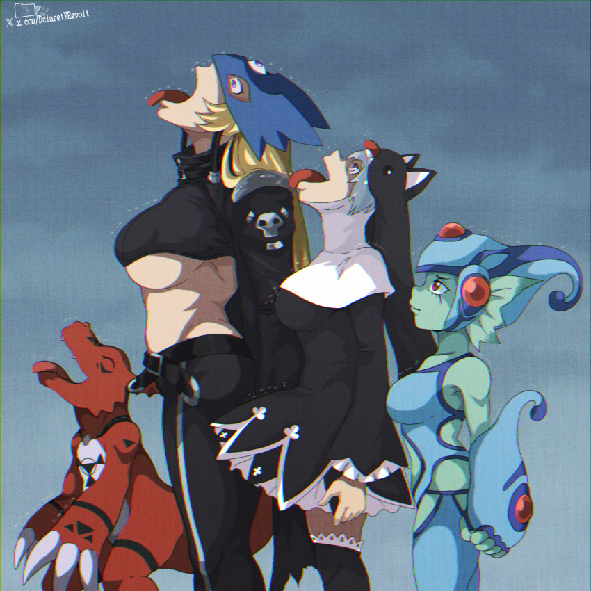 beelstarmon digimon digimon_(creature) digital_hazard fins frog_girl guilmon head_fins helmet meme monster_girl ranamon sistermon_noir