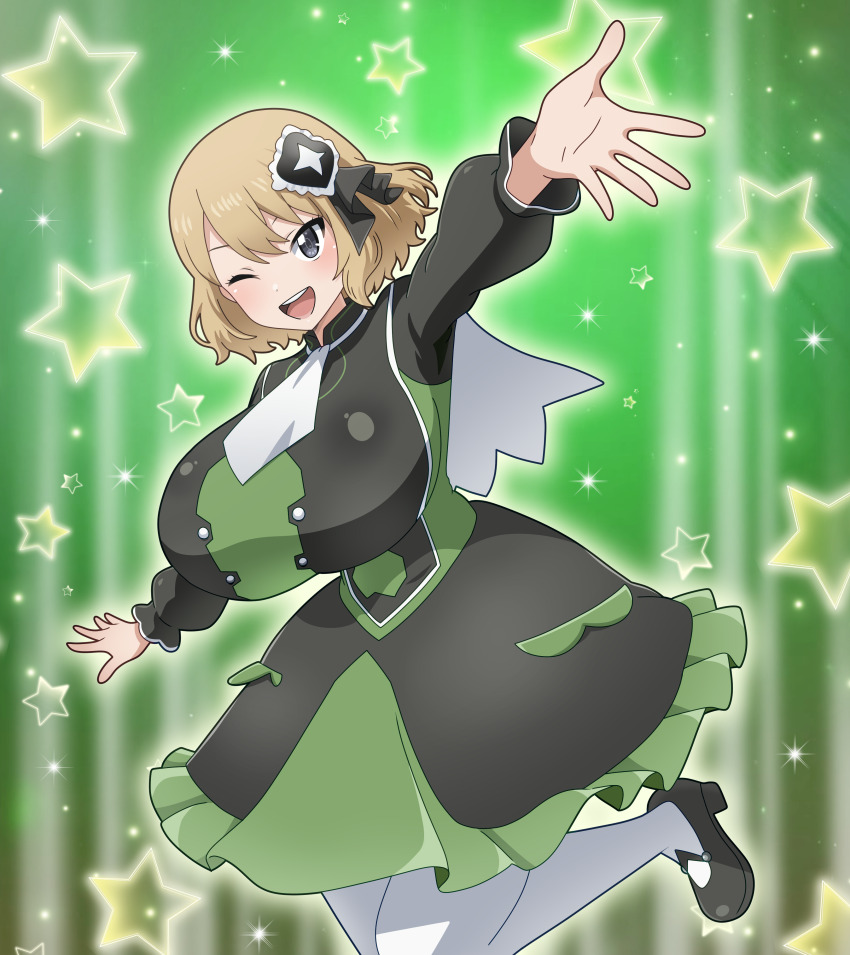 absurdres alternate_breast_size blonde_hair breasts highres hitokiwa_kenchin huge_breasts official_alternate_costume pokemon pokemon_masters_ex serena_(pokemon) serena_(sygna_suit)_(pokemon) short_hair solo