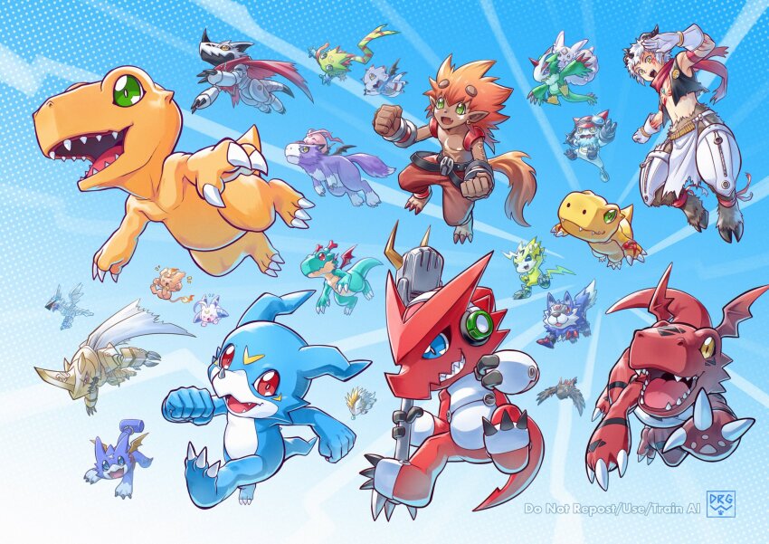 2boys aegiomon agumon agumon_(digimon_savers) animal_legs appmon bird black_vest black_wings blue_background blue_eyes body_fur brown_fur chest_jewel cloak coronamon digimon digimon_(creature) digimon_adventure digimon_adventure_02 digimon_alysion digimon_beatbreak digimon_card_game digimon_frontier digimon_ghost_game digimon_linkz digimon_rearise digimon_savers digimon_seekers digimon_story:_sunburst_and_moonlight digimon_story:_time_stranger digimon_tamers digimon_universe:_appli_monsters digimon_xros_wars digimon_xros_wars:_toki_wo_kakeru_shounen_hunter-tachi digital_monster_x-evolution dinosaur dorumon dracomon dragon dragonwilbert everyone facial_mark flamon forehead_jewel gammamon gatchmon gecko gekkomon gemmon green_eyes grey_hair group_picture guilmon gumdramon hackmon_(digimon) hedgehog herissmon highres holding holding_microphone_stand horns jazamon lion lizard long_tongue loogamon lunamon microphone_stand multiple_boys no_shirt non-humanoid_robot pteromon pulsemon rabbit red_cloak red_wings robot robot_animal robot_bird shoutmon simple_background tokomon tokomon_x-antibody tongue tongue_out trait_connection v-mon vest vorvomon watermark wings wolf zubamon