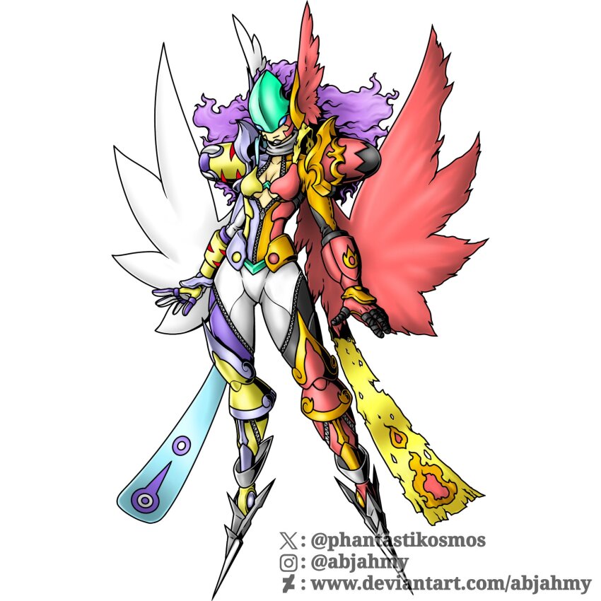 1girl armor butterflamon digimon digimon_(creature) female_focus fusion highres oridigi original shadramon solo wings