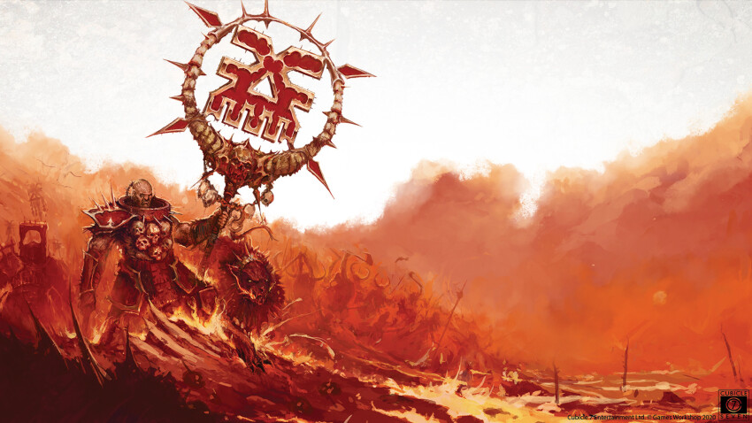 6+boys adeptus_astartes armor army axe bald banner breastplate chaos_(warhammer) chaos_space_marine claws collar commentary demon_horns english_commentary faulds full_body gauntlets glowing glowing_eyes gorget greaves hell hellhound_(warhammer_40k) heresy highres holding holding_axe holding_weapon horns maxstaxidermia multiple_boys ornate ornate_armor pauldrons polearm power_armor red_armor shoulder_armor skull_ornament space_marine spiked_armor spiked_collar spikes standard_bearer teeth vambraces war warhammer_40k warrior_of_chaos weapon world_eaters yellow_eyes